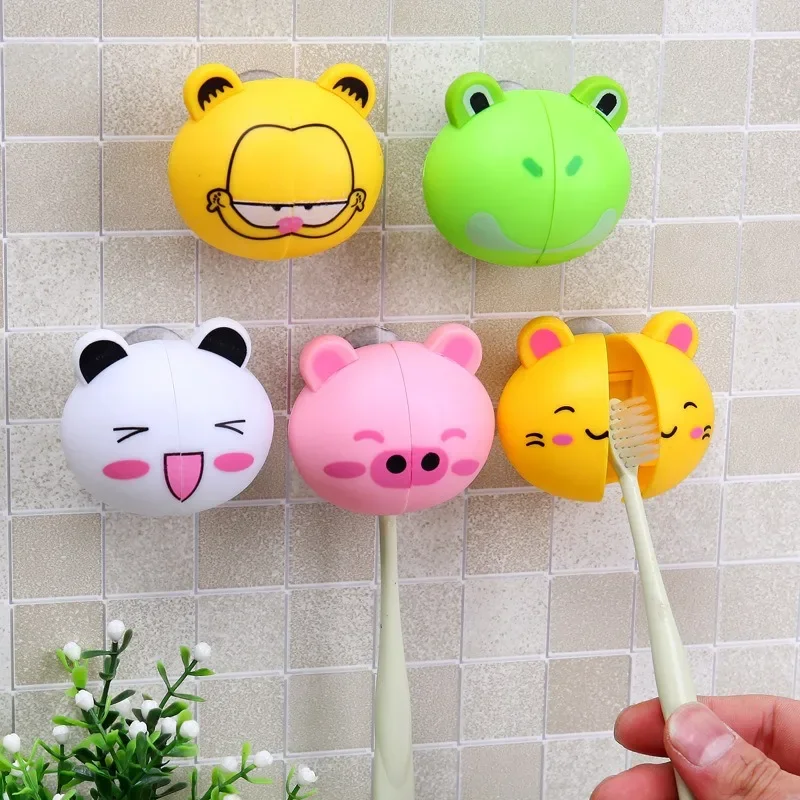 Toothbrush holder Cartoon Animal Toothbrush Holder Wall Mounted Antibacterial Tooth Brush Storage Rack Suction Cup Bathroom Organizer