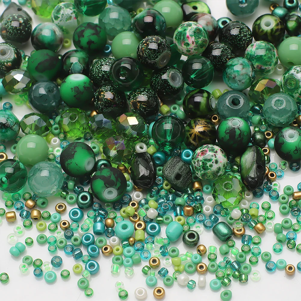 Green Crystal Glass Round Beads for Jewelry & Crafting - 45g Seed Beads for Handmade Creations