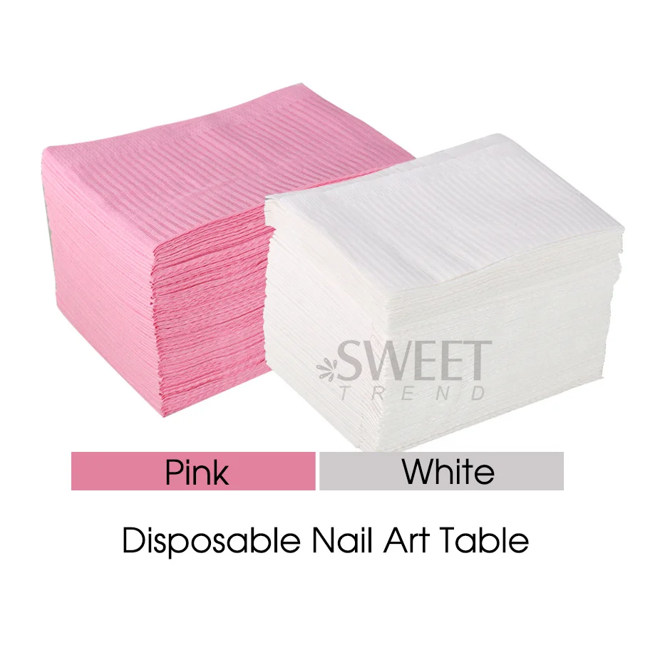 Disposable Nail Pads 20pcs Disposable Clean Pink White Nail Art Table Mat Waterproof For Gel Polish Manicure Tablecloths Supplies