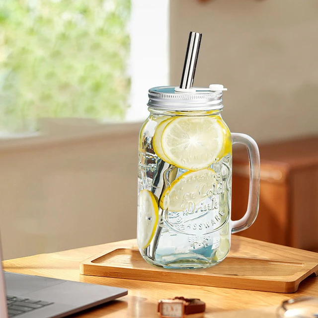 Jar With Reusable Straw,Glass Milk, Juice, Shake, Water Bottle With  Airtight 450 Ml 1 Pis