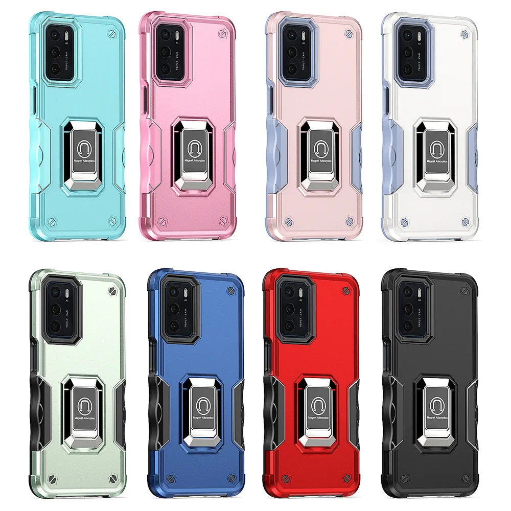 KEYSION stoßfeste Rüstungshülle für OPPO A16 A16S A74 A95 4G, Silikon + PC-Ring-Ständer, Telefon-Rückseite für OPPO Reno 6 5G 6_voghion.com