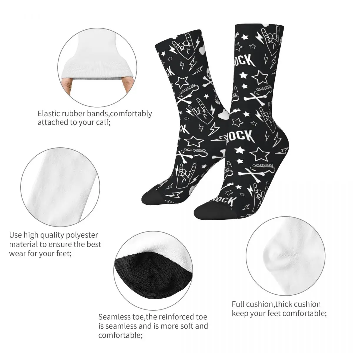 Hip Hop Retro Rocker Rock Music Pattern Crazy Men\'s Socks Heavy Metal 1960s Punk Unisex Harajuku Print Happy Crew Sock Boys Gift