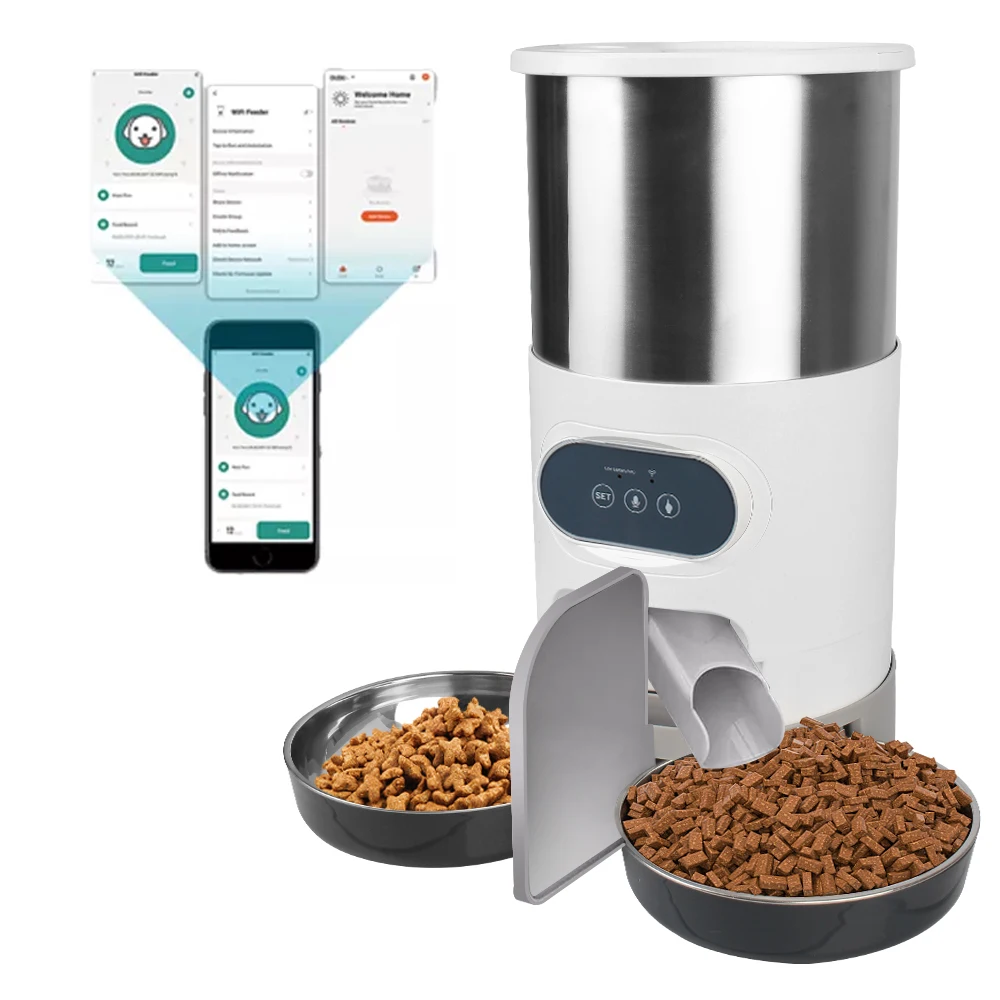 

4.5L Smart Pet Feeder Voice Recorder Control Recording Timing Feeding Cat Dog Food Automatic Dispenser Stainless Steel Bowl