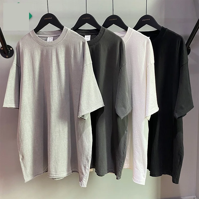 

Fashion 250g Washed Loose Short Sleeve T-Shirt Men's High Street Ins Wind Cotton Loose T-Shirt Women's Pullover Men's Streetwear