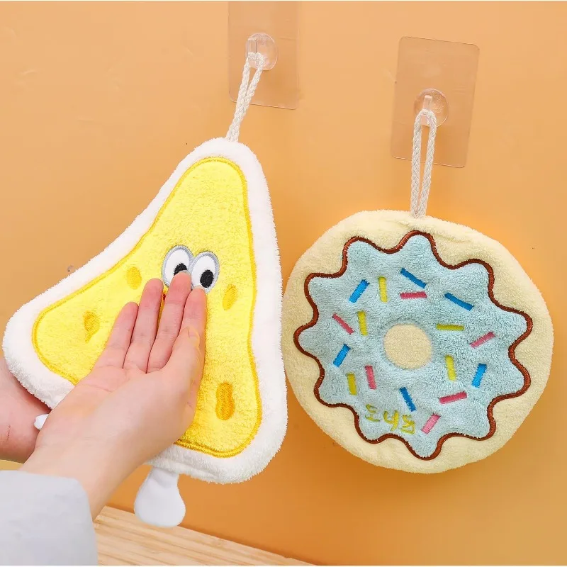 Cartoon Toast Hand Towel | Hanging Kitchen Baking Series Cloth, Thick Absorbent Bathroom Square Towel for Home Use Convenient