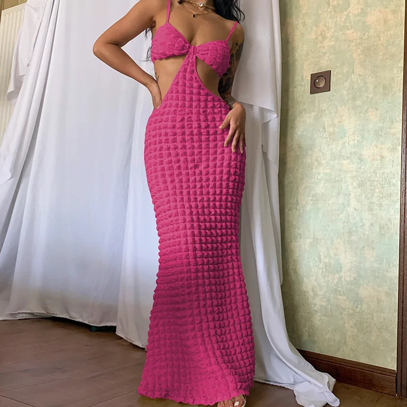

Sexy Solid Hollow Out Slip Dress Chic Party Fashion Sundress Women Summer Elegant Pencil Vestidos