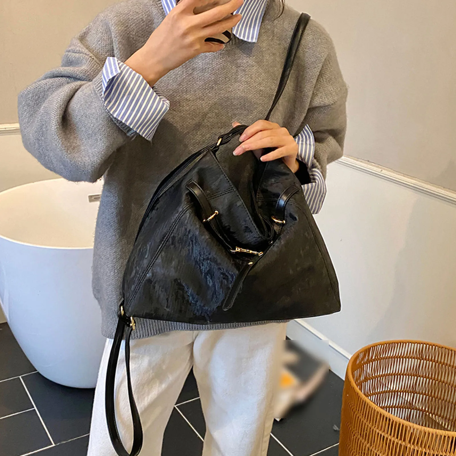 Women PU Leather Tote Bag with Adjustable Strap Shoulder Bag Trendy Crossbody Bags for Work Shopping Travel Daily