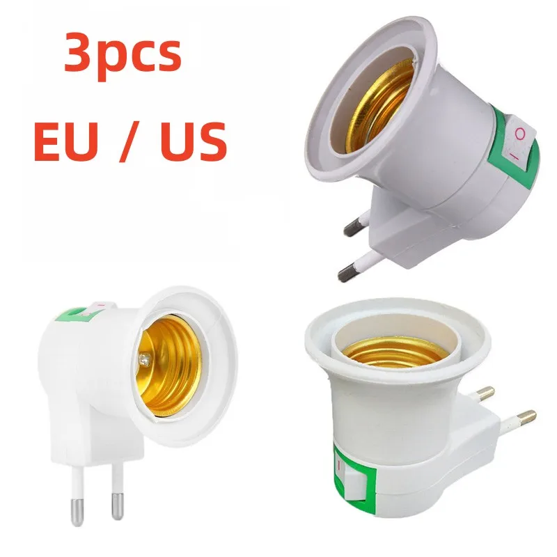 3PCSE27LEDLightSocketWhiteLampHolderToEUPlugUSPlugHolder
