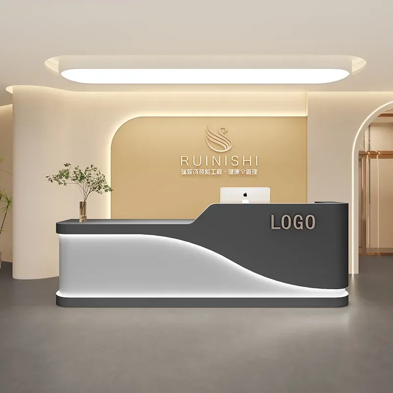 Supermarket Comptoir Caisse Bar Furniture，Shop Podium Reception Desk Cash Beauty Salon White Barbershop Simple Reception Desk