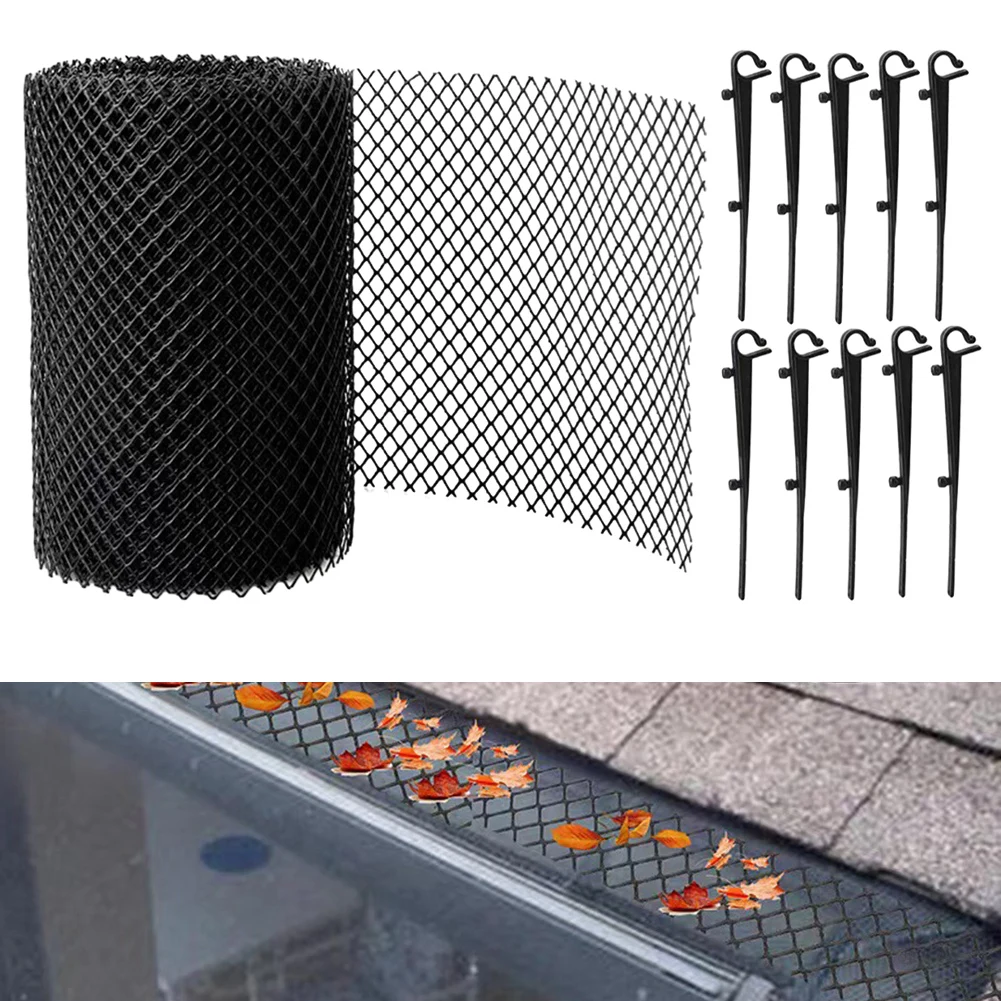 1PCS Gutter Guard Mesh Cover With Hook 15cm Black Plastic Anti-Clog Mesh Rain Protection Cover Filter Home Garden DIY Parts