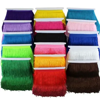 Finiture con frange in seta da 10 metri, pizzo con nappe da 15 cm per tende da cucito per abiti da ballo latino