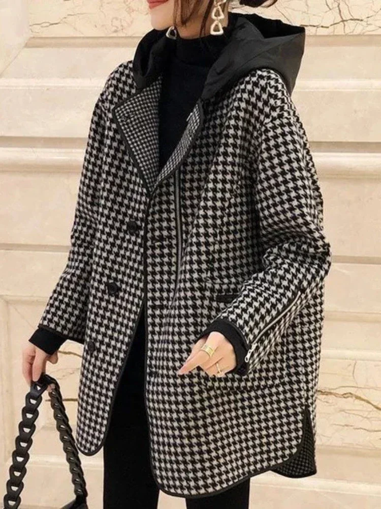 

Jackets for Women 2023 Spring Autumn New Korean Fashion Spliced Hooded Outerwear Plaid Women's Coat Loose Casual Female Clothing