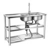 Kitchen Commercial Sink with 2 Bowls 2 Compartment Utility Sink with 2 Drainer & 2 Shelves 304 Stainless Steel 5