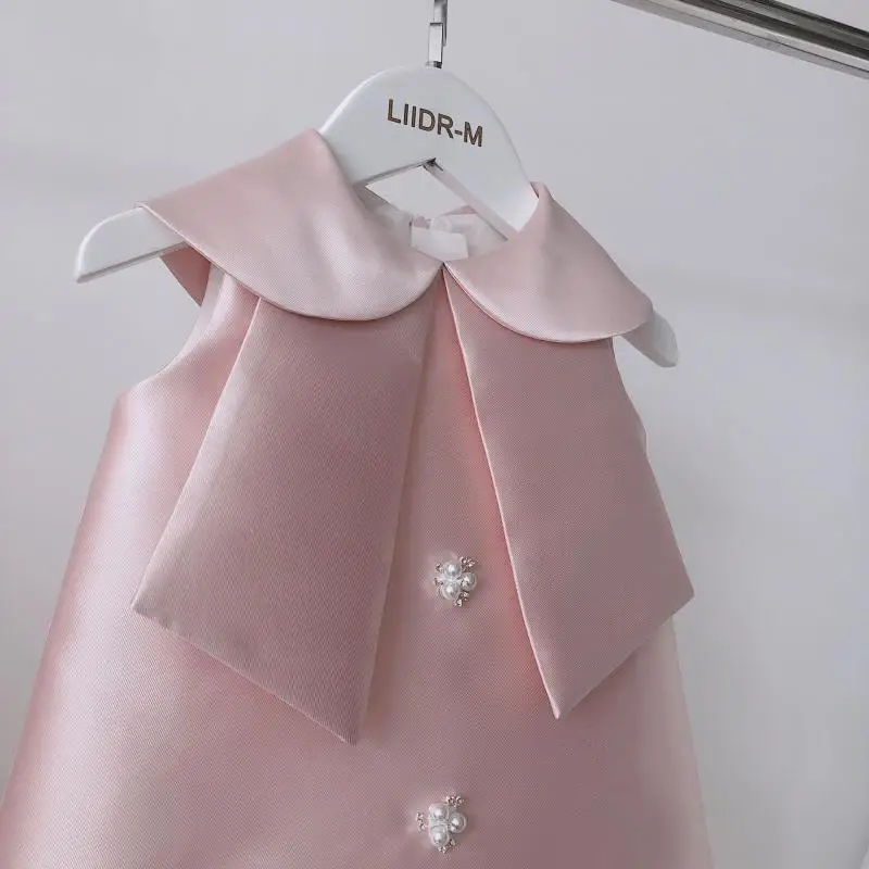 Flower Girl Dress Luxurious Evening Children Birthday Baptism Dresses For Kids Elegant Lace Bow Frocks Girls Boutique Party