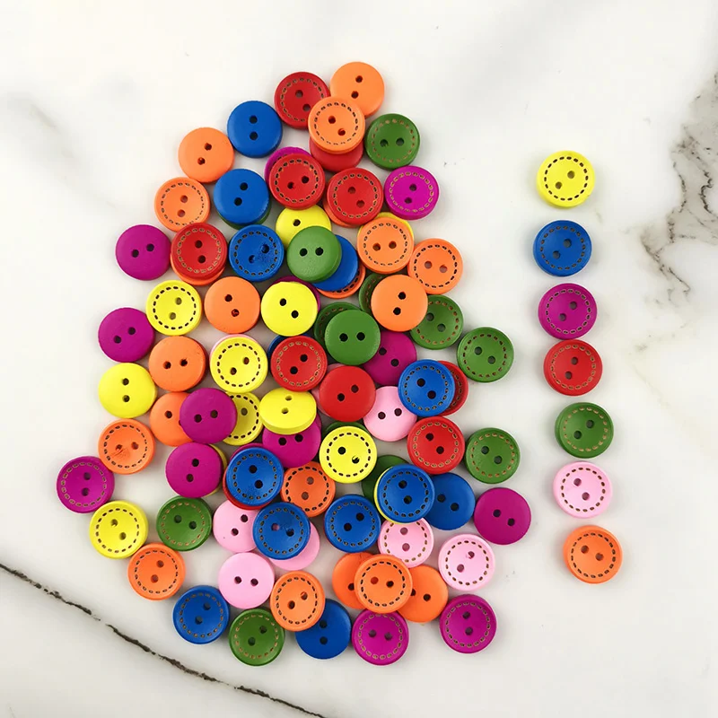 Description Picture 4 of item(100 Pcs/Pack) 2 Holes Mixed Colors Wood Buttons Maker For Craft Round Sewing Scrapbook Handwork DIY Dress Home Decoration