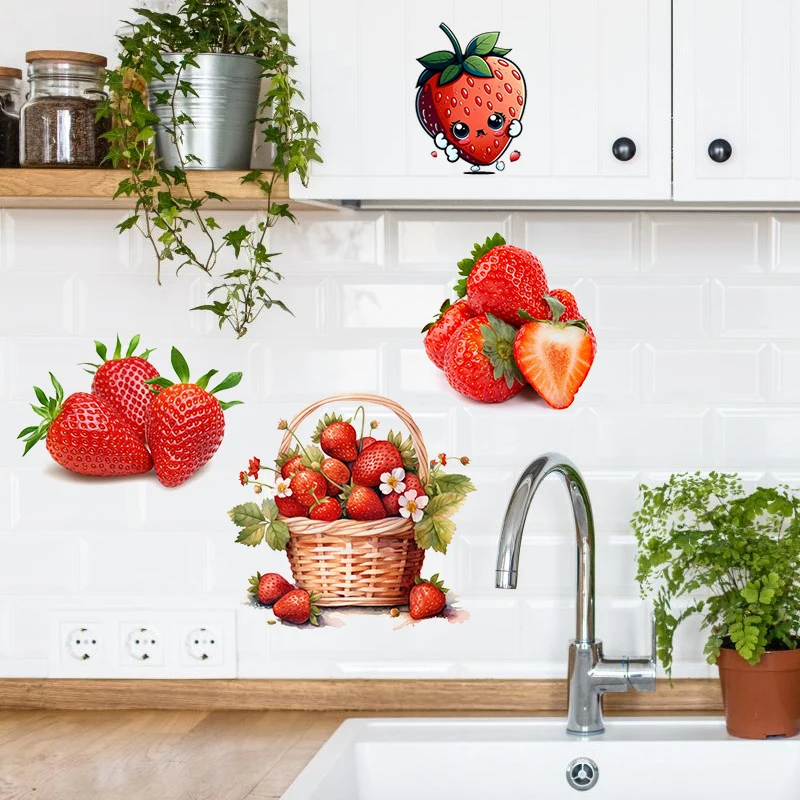

T380# Strawberry Cartoon Fruit Sticker Kitchen Refrigerator Decorative Toilet Decal