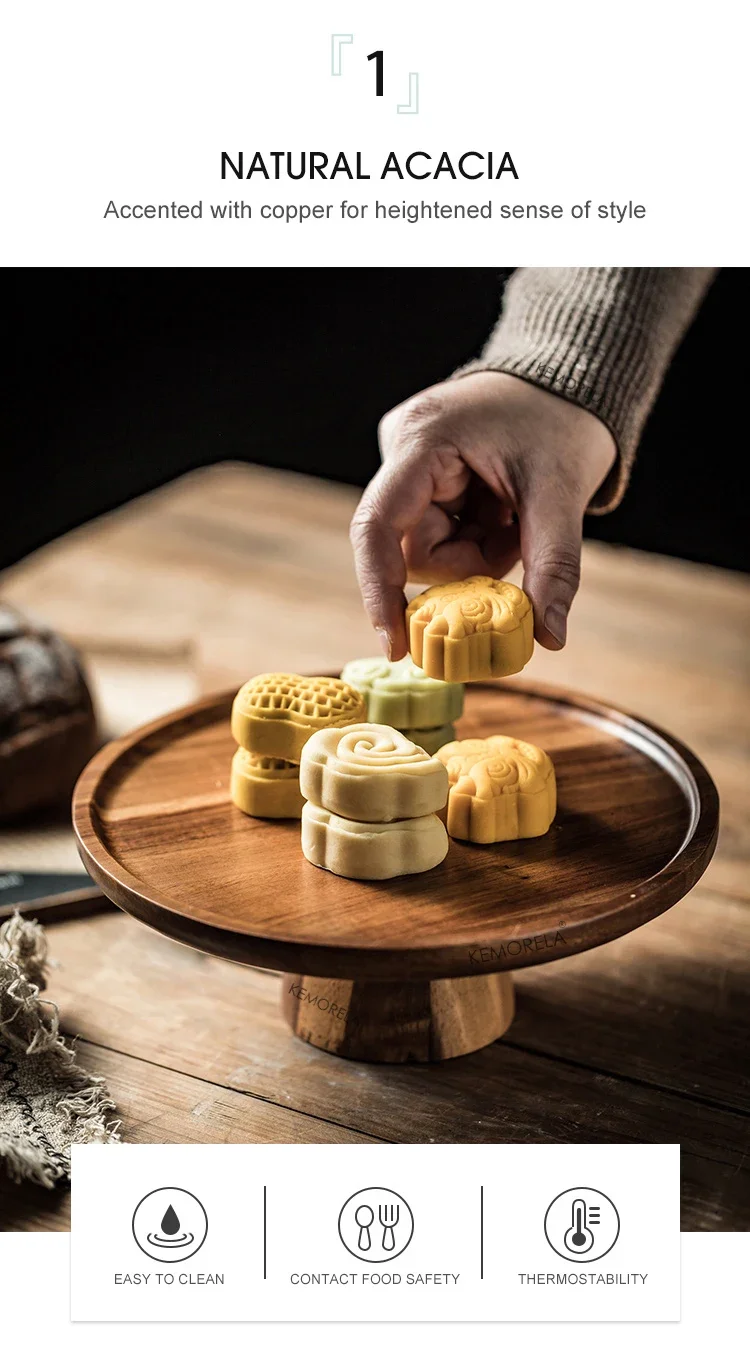 Description Picture 5 of itemCreative High-Foot Cake Plate Acacia Wood Decoration Tea Plate Dessert Table Display Stand Afternoon Tea Fruit Snack Tray