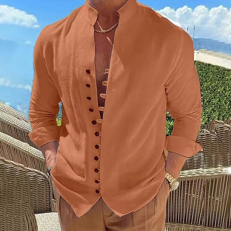 

New 2023 Autumn Men's Clothes Shirt Plus Size Solid Color Casual Quality Top Stand-Up Collar Multi-Buckle Fashion Clothing Shirt