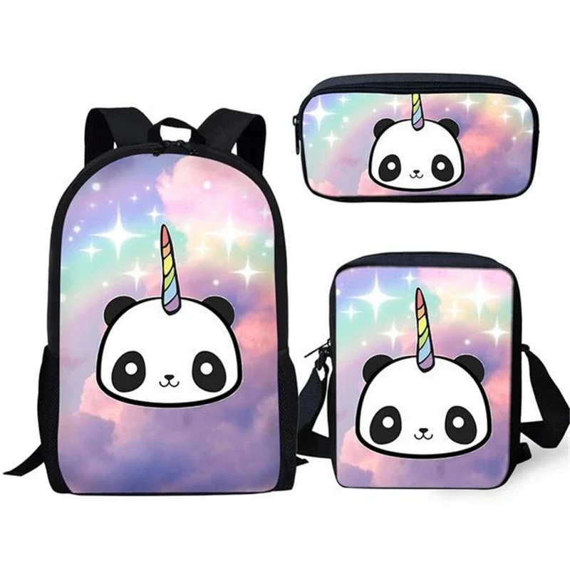 

Unicorn Panda Backpack 3pcs Set Galaxy Animal Print School Bag Student Teeenager Bookbag Laptop Daypack Shoulder Bag Pencil Case