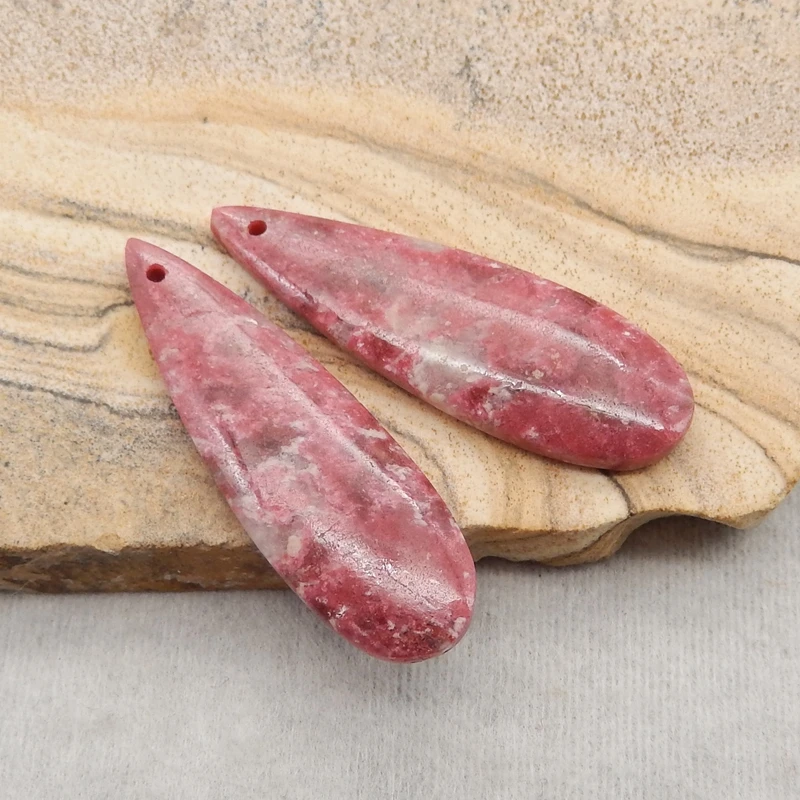 Semiprecious Natural Stone Norwegian Thulite Water Droplet Fashion Jewelry Women Earrings Accessories 38x12x5mm 8g