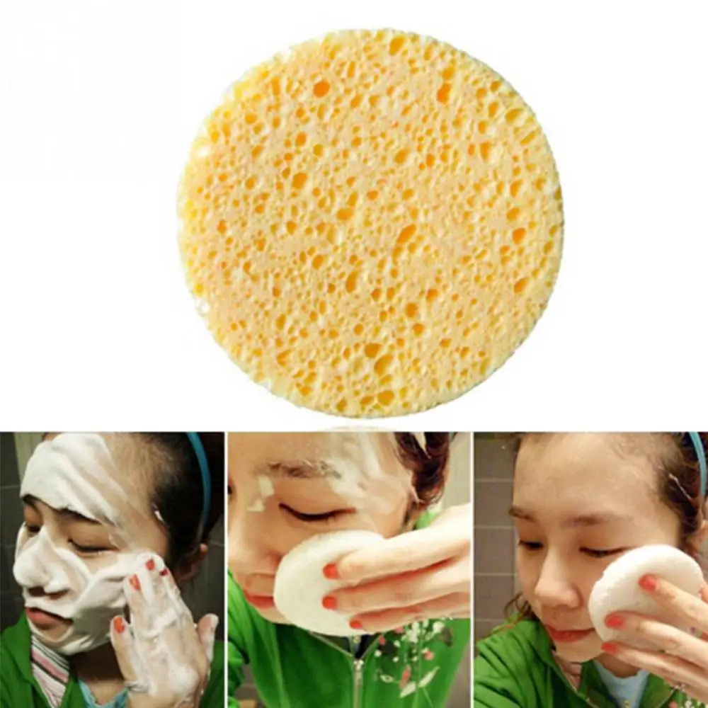5PCs Yellow Round Beauty Tools Makeup Pads Cosmetic Puff Face Wash Cleansing Sponge 3