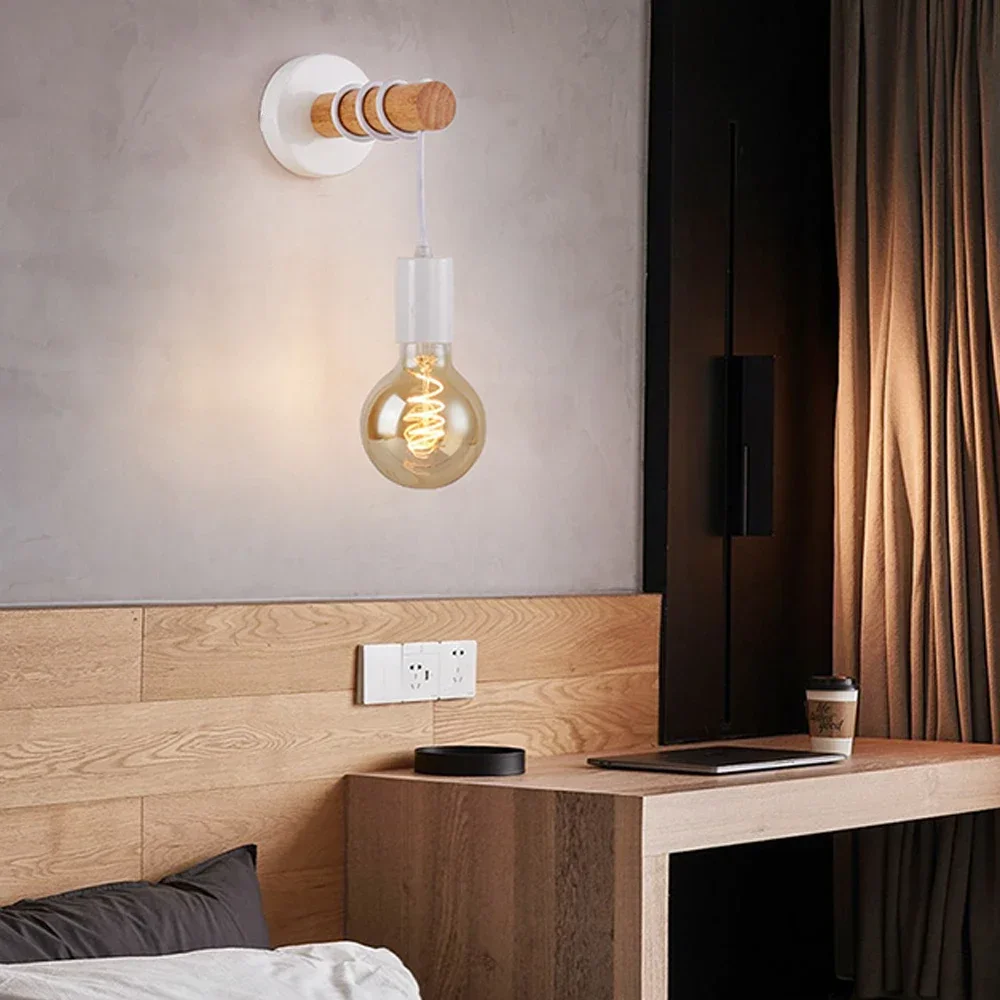 Retro Wood Wall Lamp Vintage Sconce Wall Lights Fixture E27 Indoor Home Decor Dining Room Bedside Lamp Bedroom Lighting wall light led wall lamp