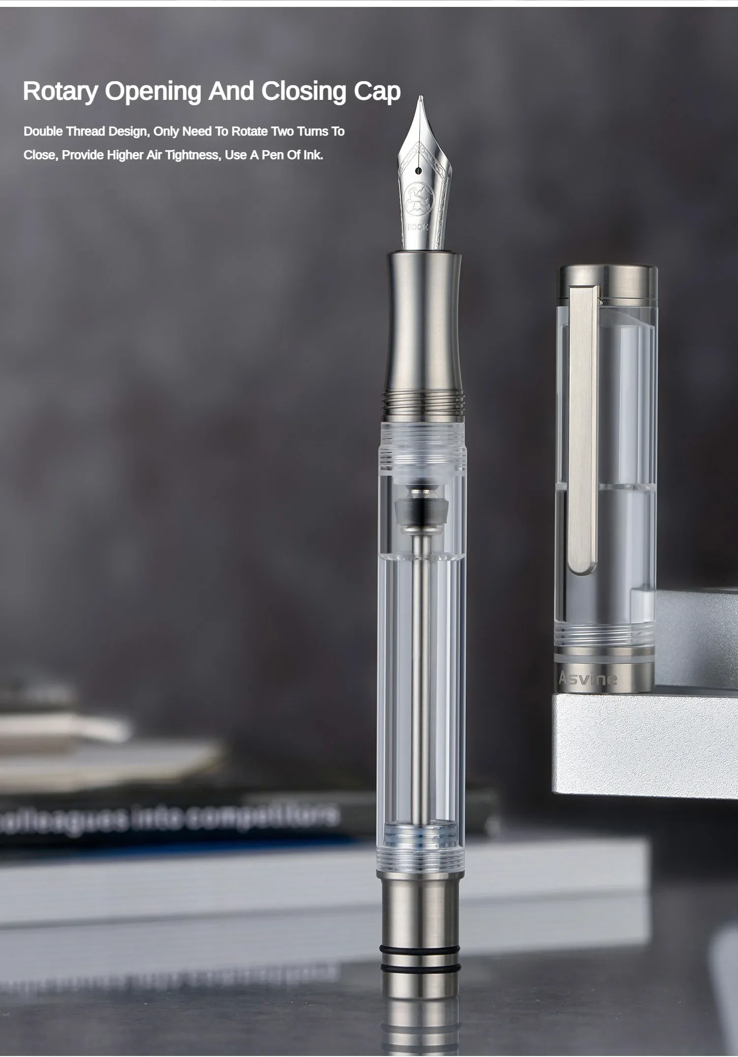 Asvine V200 Fountain Pen Asvine/BOCK M/F/EF Nib Clear