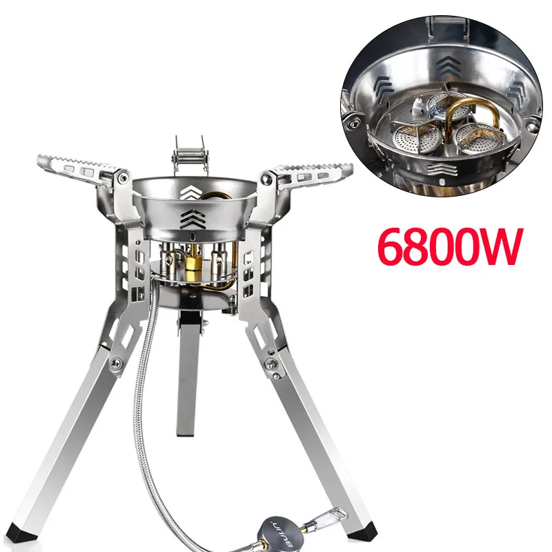 Fornello A Gas Da Campeggio Con Nucleo A 3 Fuochi Ad Alta Potenza 6800W Fornello A Gas Antivento Da Esterno Fornello A Gas Da Picnic Con Sollevamento 