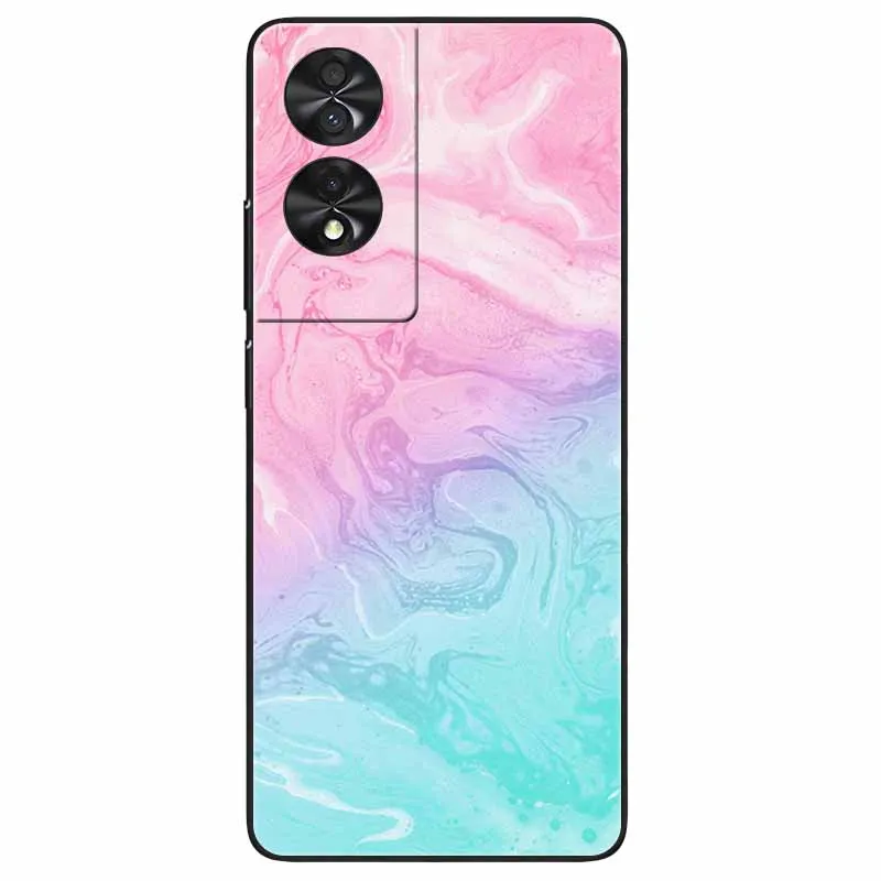 Marble Silicone TPU Phone Case - Soft Black Cover, 6.78''