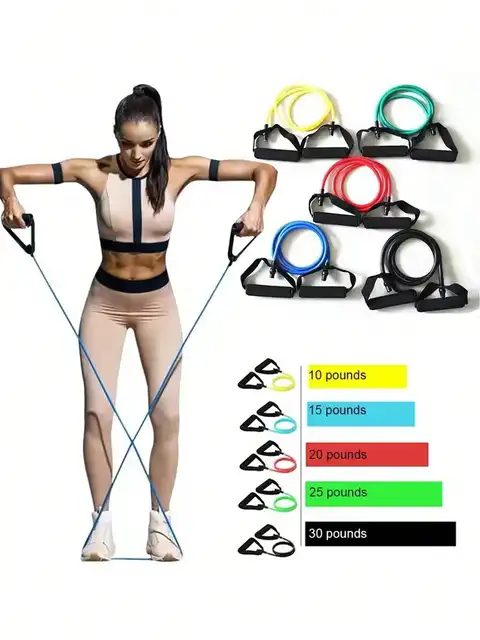 5 Levels Pull Rope Fitness Elastic Bands Resistance Bands With Handles Training Exercise Tube Band Workouts Strength Equipment Yoga Pull Rope Elastic Gym Fitness Exercise Tube Band With Handles