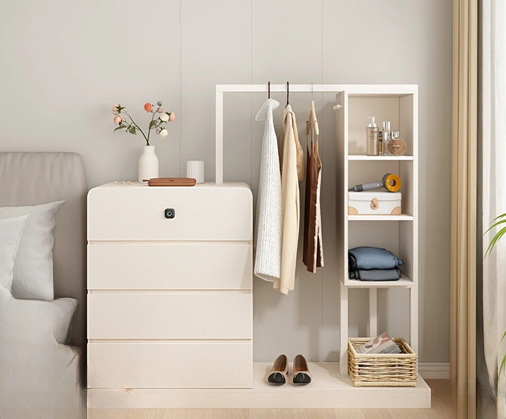 

Multi-functional floor-to-ceiling bedside coat rack, storage shelf, integrated multi-layer cabinet against the wall