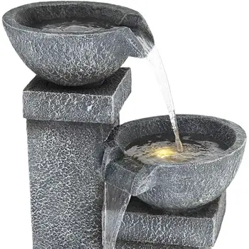 32 1/4 High Large Modern Indoor Outdoor Gray Faux Stone Floor Fountain with LED Waterfall and Cascading Water Feature for Garden 3