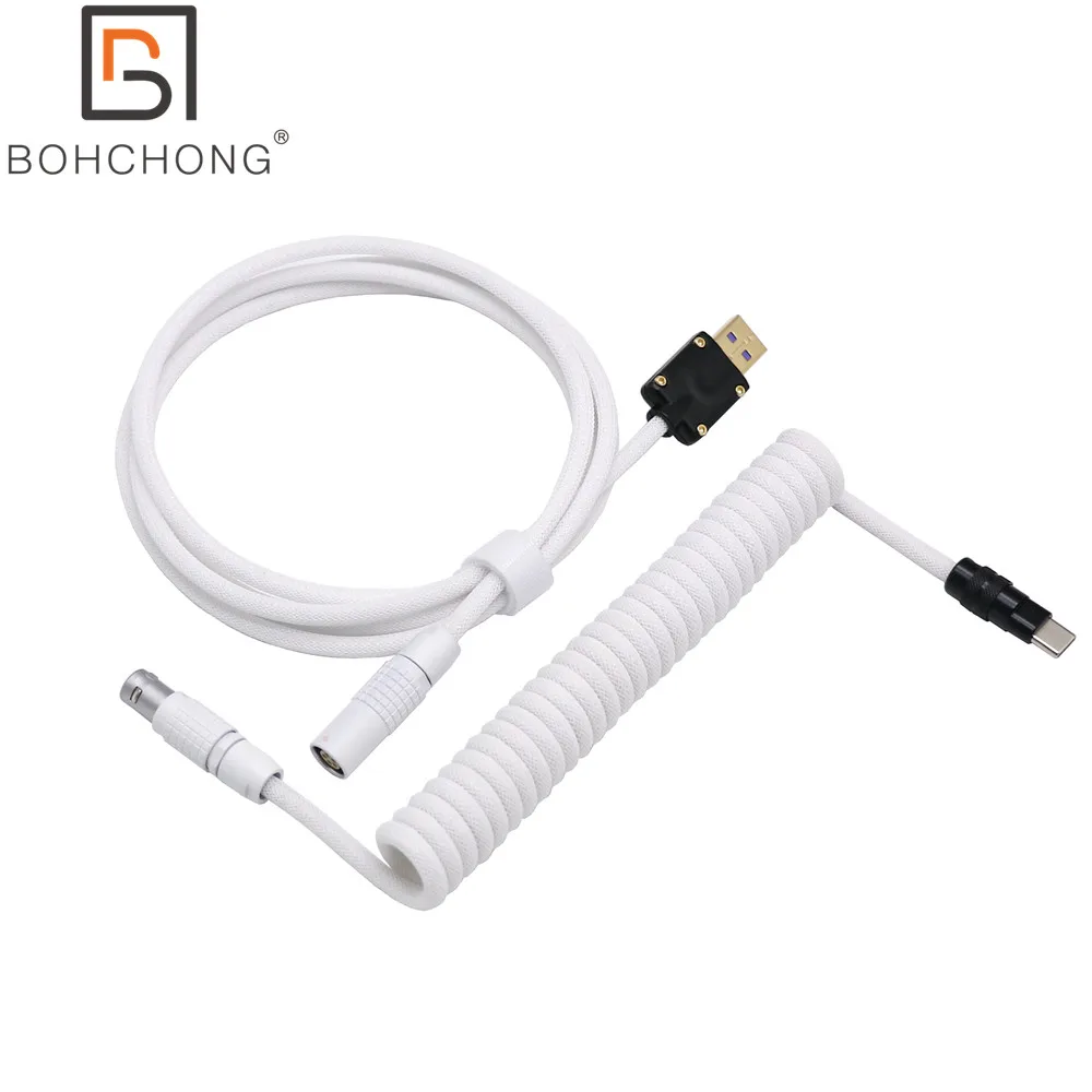 Ouro Chapeado Metal Preto Usb Tipo-c Plug Teclado Mecânico do Jogo Enrolado Cabo Mini Micro l Sprial Mola Cabo Preto Branco 1b