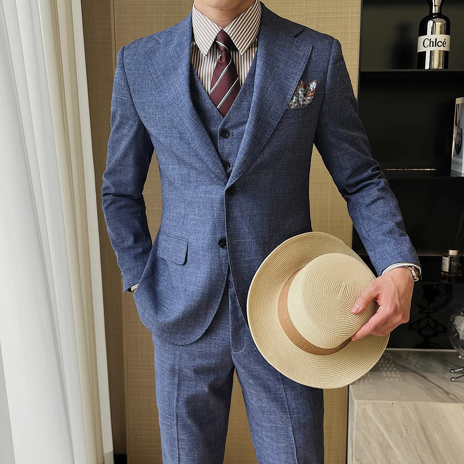 Men's Slimming Western-Style Suit Jacket Casual Professional Spring Summer Three-Piece Set For Business