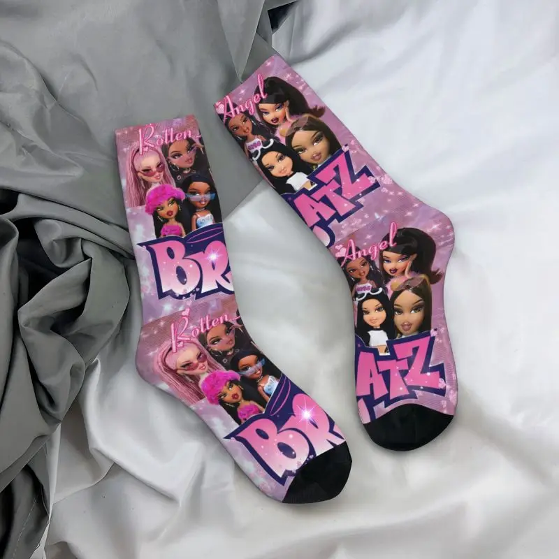 Bratz Rock Angelz Doll Collage Mens Crew Socks Unisex Cute Cartoon Tv Movie Spring Summer Autumn Winter Dress Socks