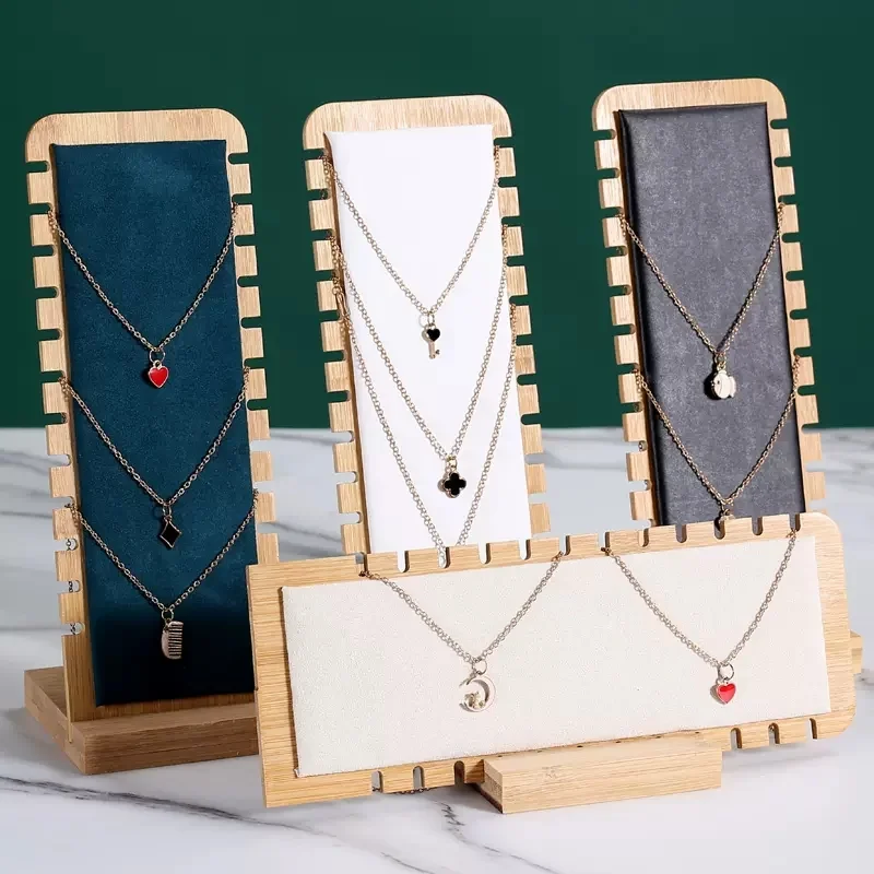 24 Slots Wood Jewelry Display Stand Holder Pendant Chain Handing Multiple Necklace Easel Showcase Display Holder Organizer