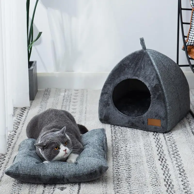 

Soft Cat Bed Foldable Kitten House Semi-enclosed Indoor Cats Cave Warm Kennel for Small Dogs Cats Deep Sleep Pets Accessories