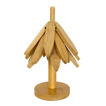 Tree-Shaped Wooden Trivet Set 1