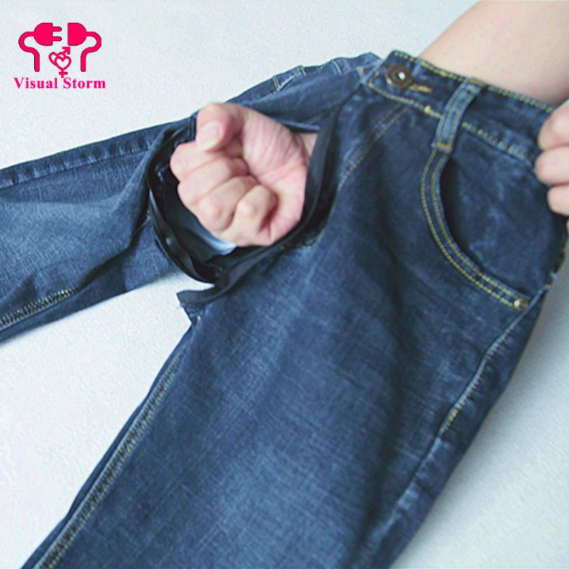 Men Leggings Outdoor Sex Pants for Men Jeans Crotchless Hidden Zipper Couple Dating Erotic Costume Funny Denim Trousers Open Crotch Pants
