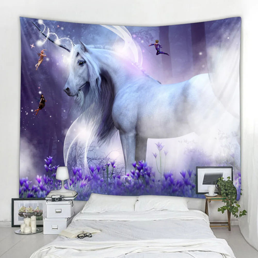 Fantasy scenery printed fabric large tapestry angel unicorn wall hanging bohemian bedroom living room wall art decoration