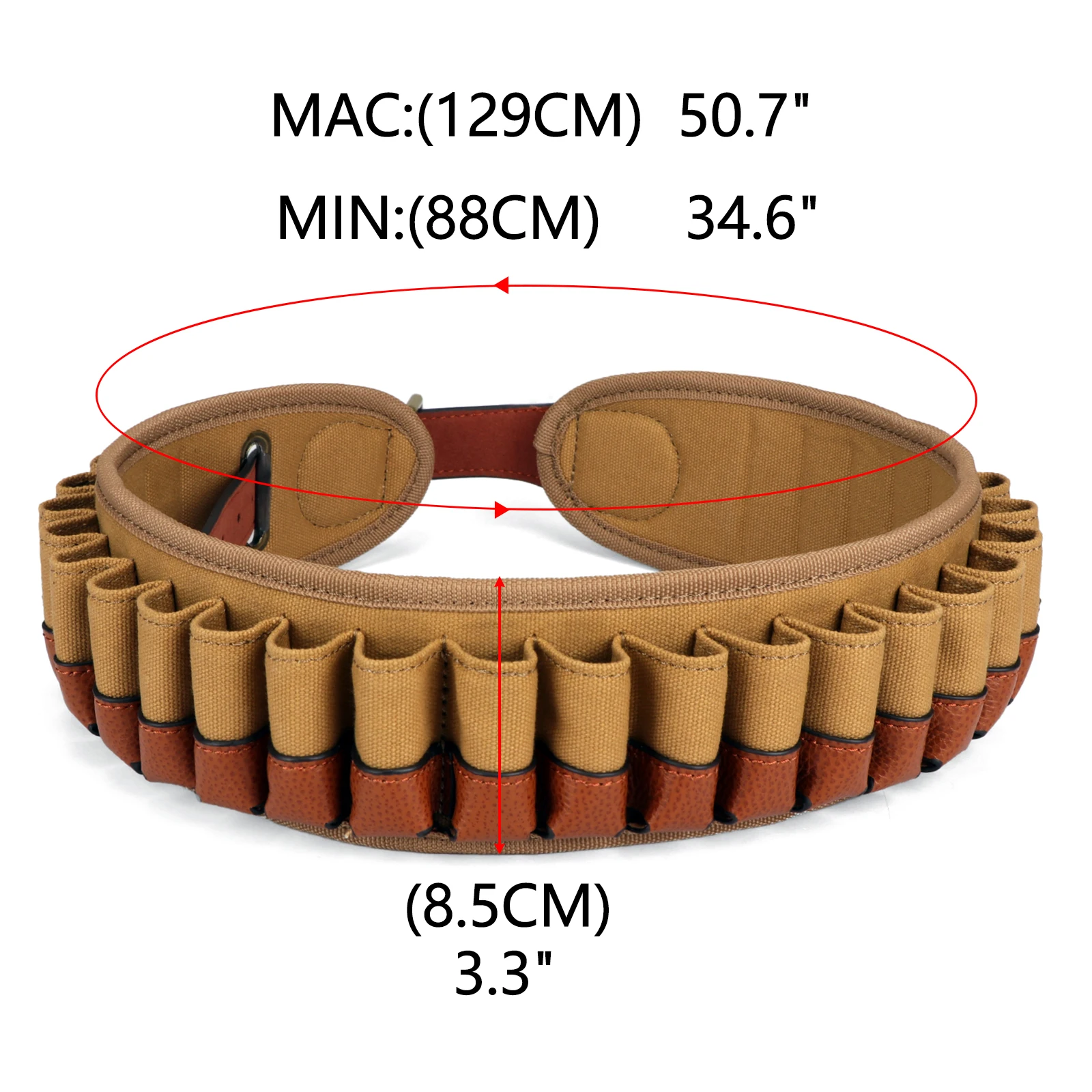 Tourbon Hunting Bandolier Gun 12 Gauge Ammo Bullet Cartridges Belt Canvas Leather Ammunition Holder for Shooting 33&lsquo;&rsquo;-48&lsquo;&rsquo; ammo pouch ammunition bag