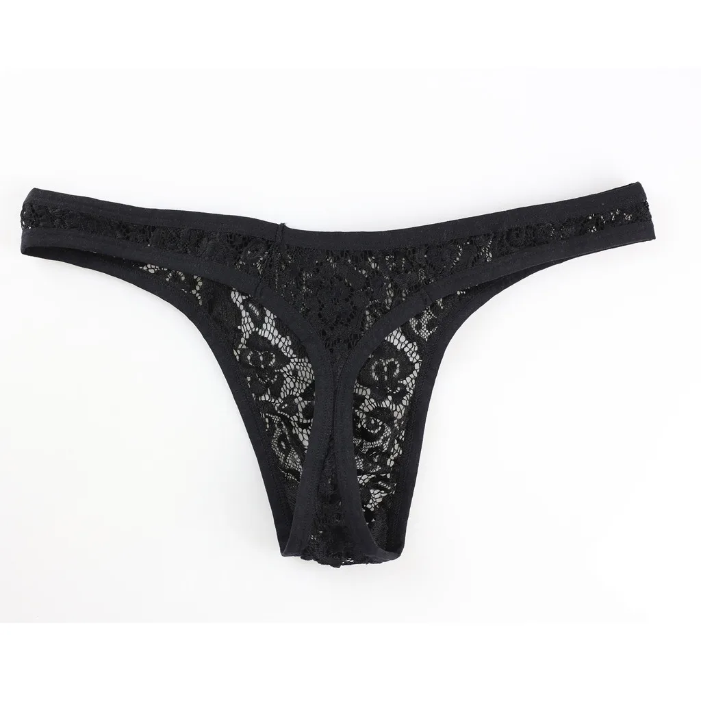 Mens Sexy See-Through Thong Big Pouch Panties Briefs Bulge Sexy Underwear Low Waist Briefs Gay Lace Underpants Erotic Lingerie