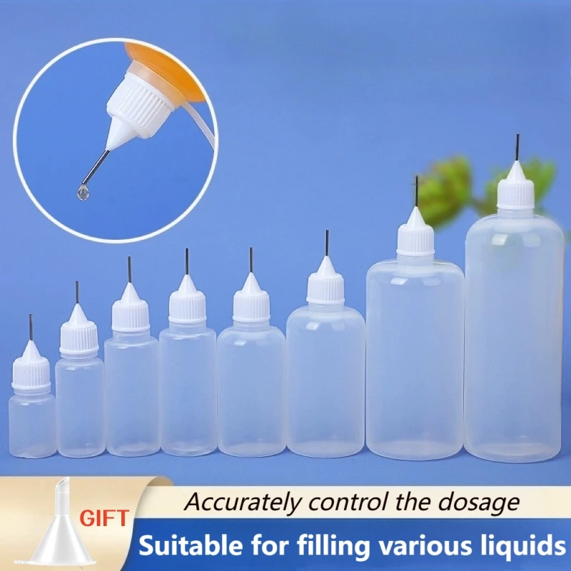 Plastic Squeezable Tip Applicator Bottle Refillable Dropper Needle Tip Caps for Glue Pigment Oil Liquids Bottles 5/3/1PCS