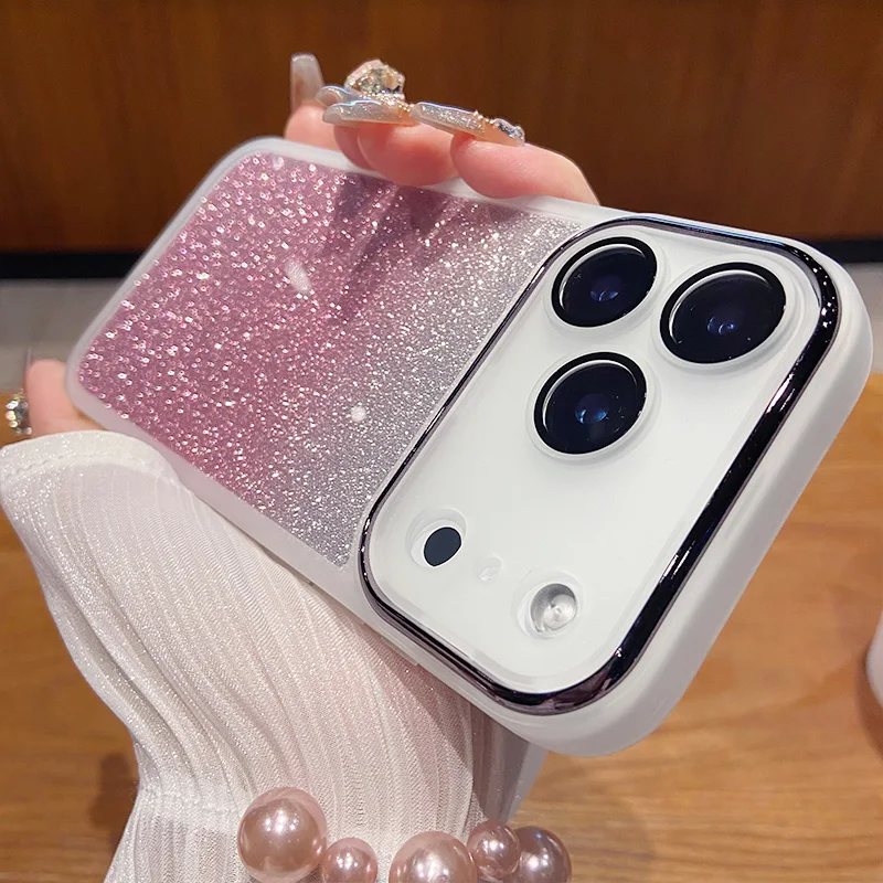 Glitter Gradient Shockproof Silicone Phone Case with Lens Protection