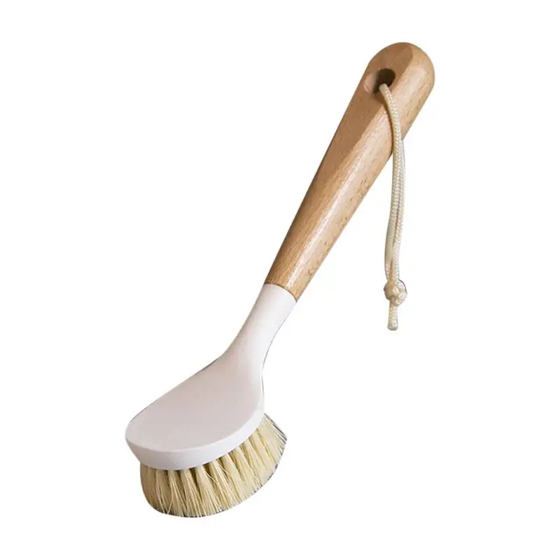 

Wooden Long Handle Pan Pot Brush Dish Bowl Washing Cleaning Brush Practical Hanging Nonstick Oil Kitchen Cleaning Tools