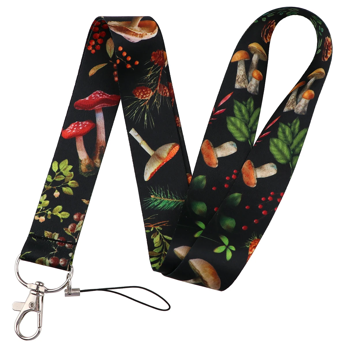 Mushroom Lanyard with ID Holder - Keychain Neck Strap, detachable breakaway  buckle for car keys or employee badge holder - durable green polyester