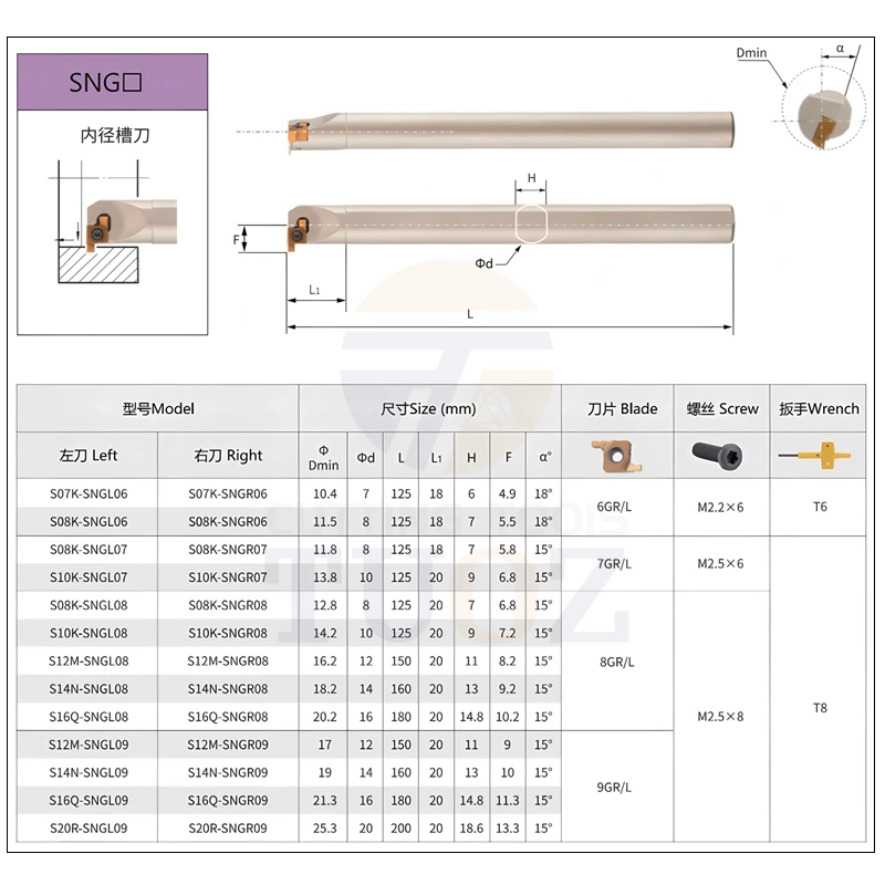 TUOZ S12M-SNGR08, S16Q-SNGR09 CNC 그루빙; S08K, S10K, S12M, S16Q S20R 보링 그루빙 및 절삭 공구 홀더