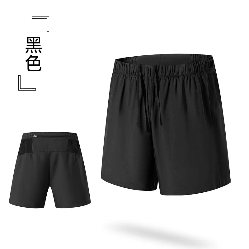 Quick Drying Fitness Gym Double-deck Running Shorts Men Workout Basketball Training Bodybuilding Jogging Short Pants with Pocket