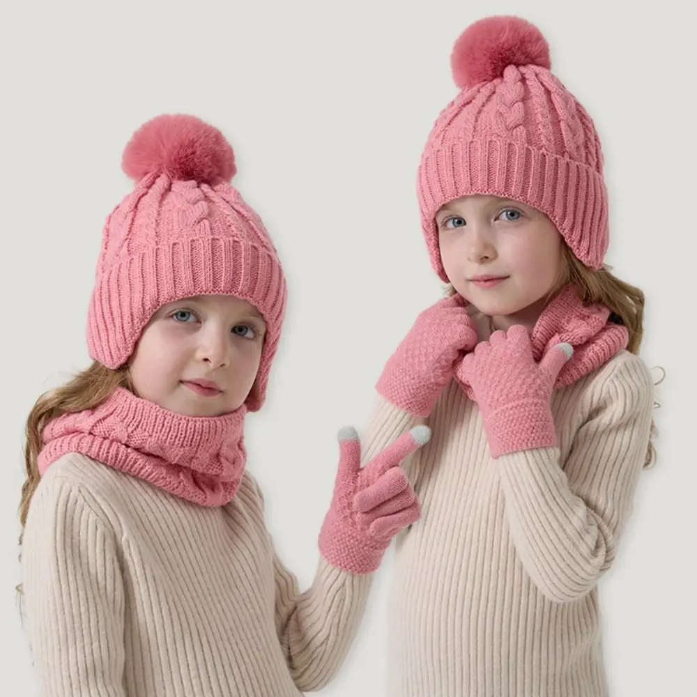 Kids Winter Knitted Hat Scarf Gloves Set