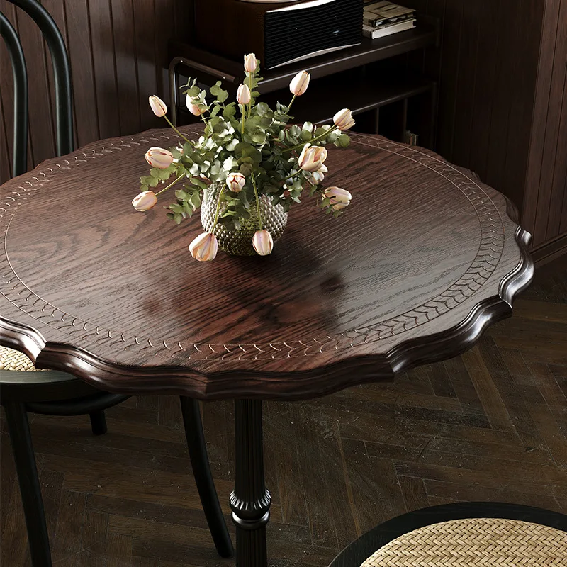 Bar Table Chair (8) Retro Bar Table and Chair Combination Solid Wood Commercial Western Restaurant Square